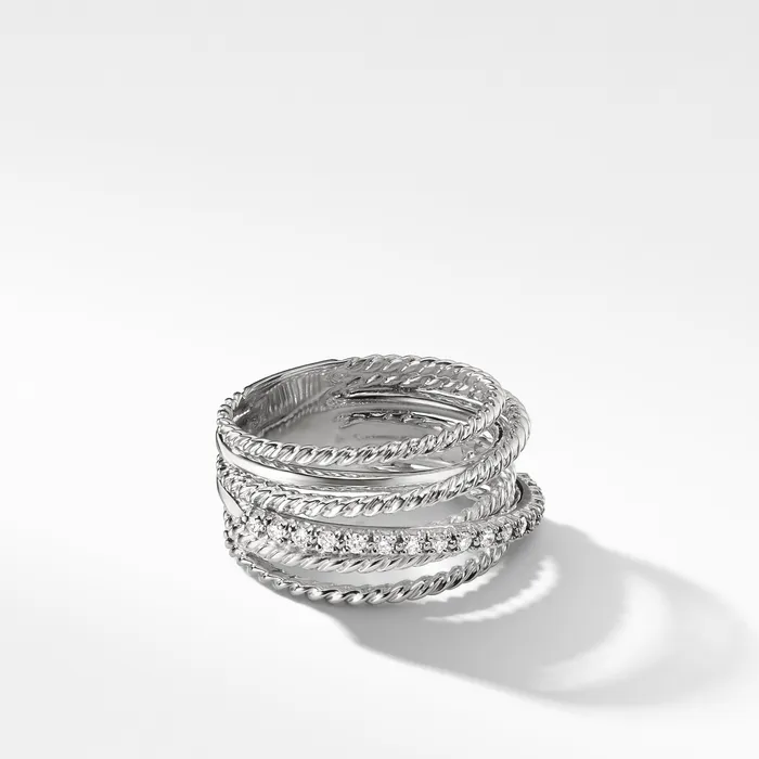 Rings David Yurman Crossover Ring in Sterling Silver with Diamonds 12mm