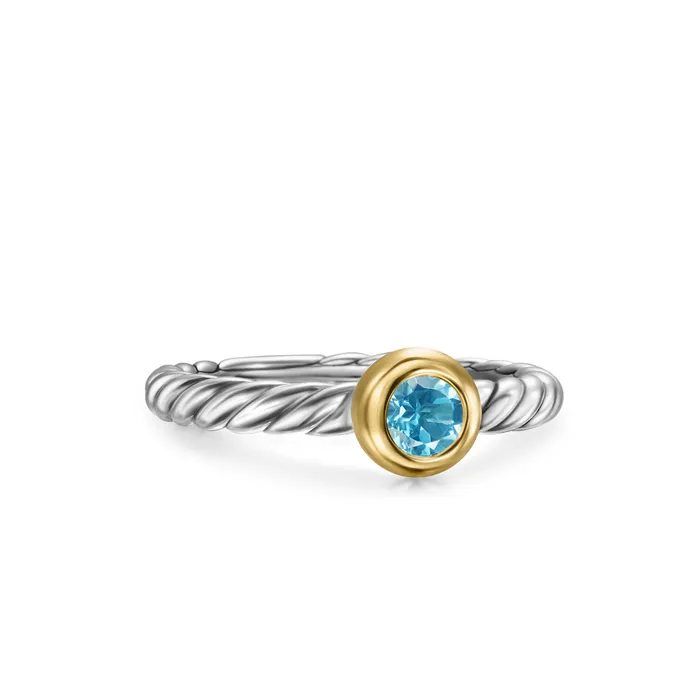 Rings David Yurman Petite Cable Ring in Sterling Silver with 14K Yellow Gold and Blue Topaz 28mm Rings David Yurman Petite Cable Ring in Sterling Silver with 14K Yellow Gold and Blue Topaz 28mm