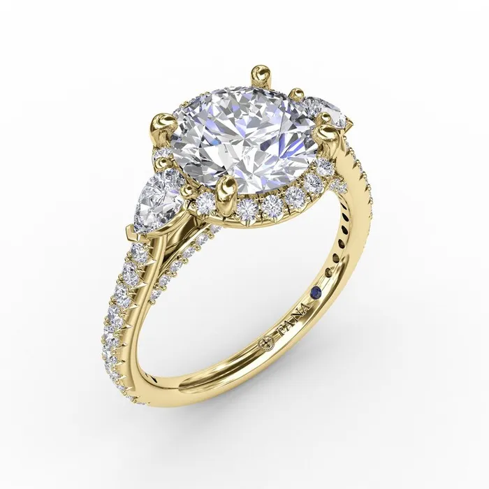 Rings FANA Round Diamond Halo Engagement Ring With PearShape Side Stones