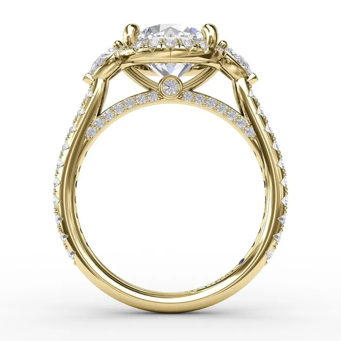 Rings FANA Round Diamond Halo Engagement Ring With PearShape Side Stones