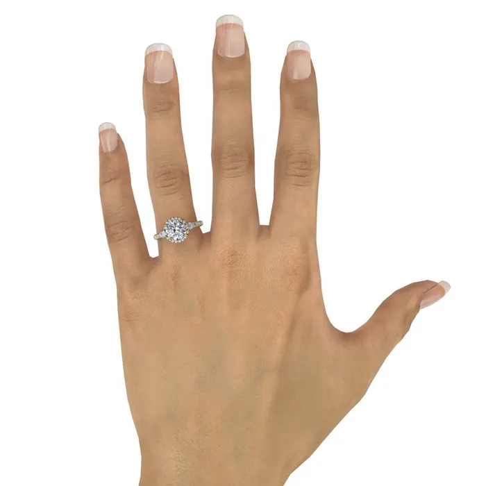 Rings FANA Round Diamond Halo Engagement Ring With PearShape Side Stones