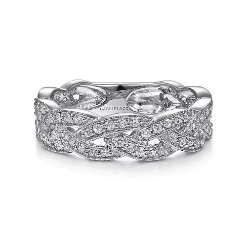 Rings GABRIEL CO 14K White Gold Braided Diamond Stackable Ring
