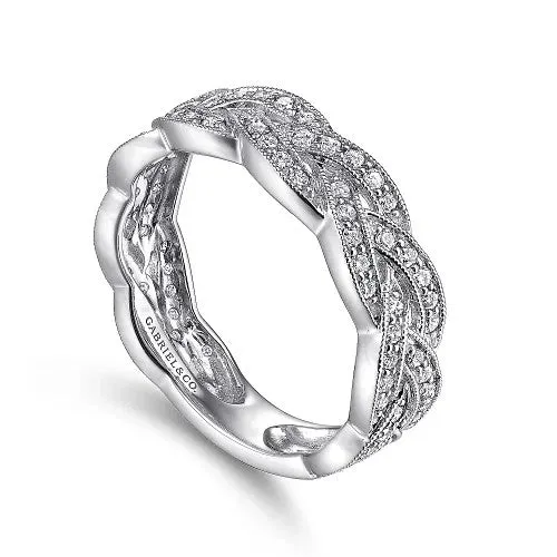 Rings GABRIEL CO 14K White Gold Braided Diamond Stackable Ring