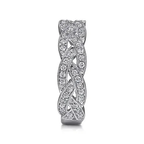 Rings GABRIEL CO 14K White Gold Braided Diamond Stackable Ring