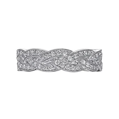 Rings GABRIEL CO 14K White Gold Braided Diamond Stackable Ring