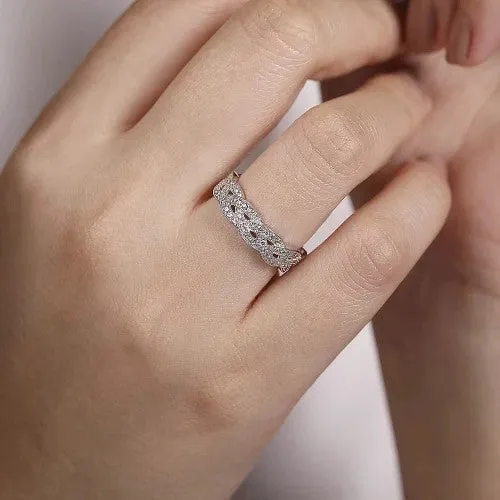 Rings GABRIEL CO 14K White Gold Braided Diamond Stackable Ring