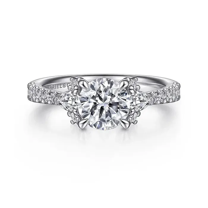Rings GABRIEL CO Ami 14K White Gold Round Three Stone Diamond Engagement Ring Setting Only Rings GABRIEL CO Ami 14K White Gold Round Three Stone Diamond Engagement Ring Setting Only