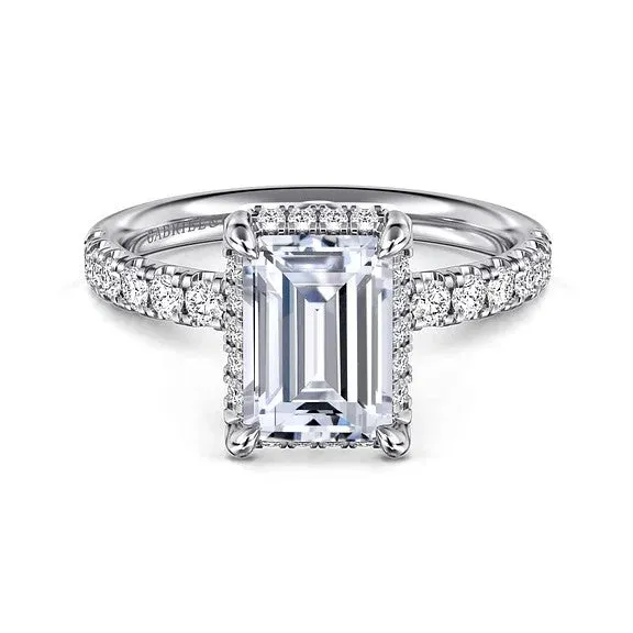 Rings GABRIEL CO Talisa 14K White Gold Emerald Cut Hidden Halo Diamond Engagement Ring Setting Only Rings GABRIEL CO Talisa 14K White Gold Emerald Cut Hidden Halo Diamond Engagement Ring Setting Only