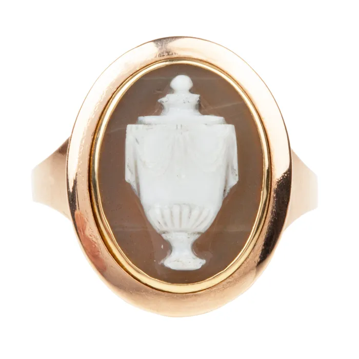 Rings Georgian Era Carved Hardstone Mourning Ring Bell Bird Antiques