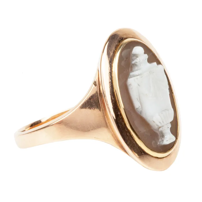 Rings Georgian Era Carved Hardstone Mourning Ring Bell Bird Antiques