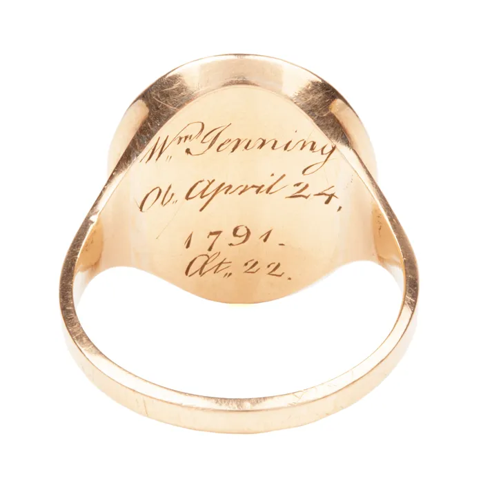 Rings Georgian Era Carved Hardstone Mourning Ring Bell Bird Antiques