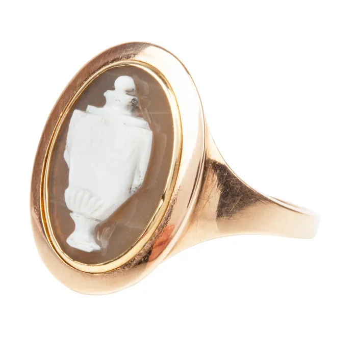 Rings Georgian Era Carved Hardstone Mourning Ring Bell Bird Antiques