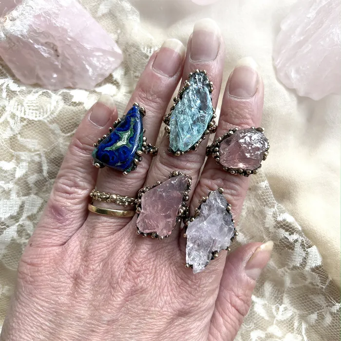 Rings Giardinoblu Rose Quartz Crystal Band Ring Unique Piece