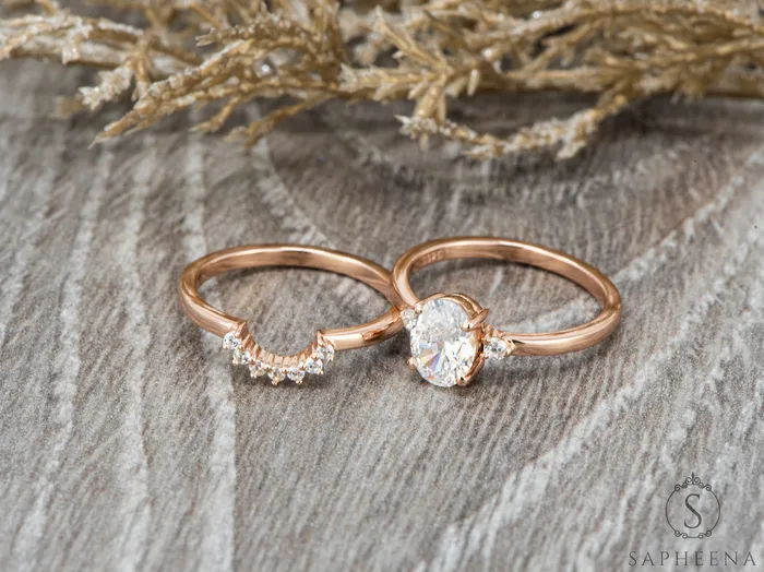 Rings Isla Three Stone 10 Ct Oval Cut Bridal Set Sapheena Jewelry
