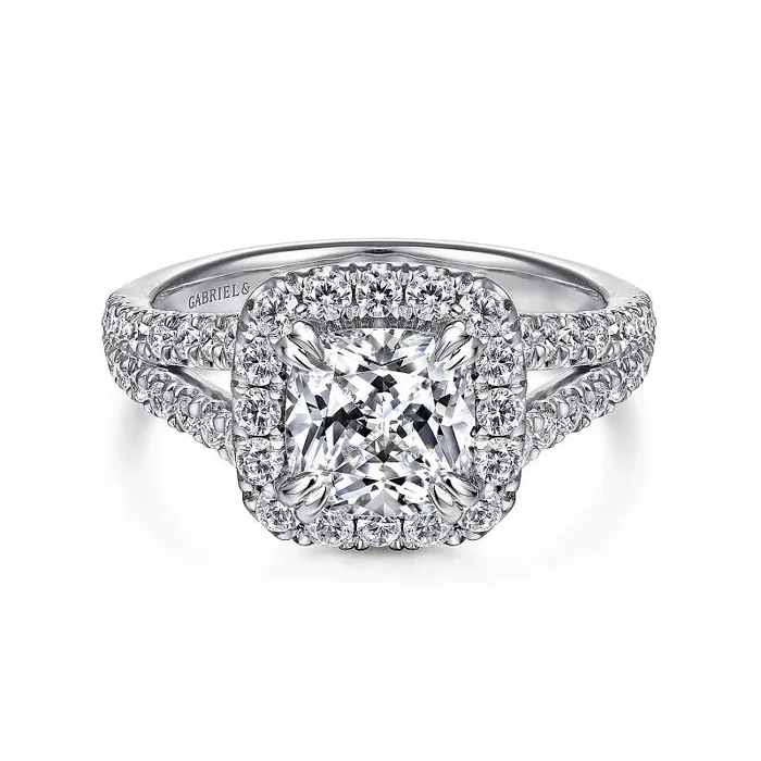 Rings James 14K White Gold Cushion Halo Diamond Engagement Ring GABRIEL CO Rings James 14K White Gold Cushion Halo Diamond Engagement Ring GABRIEL CO