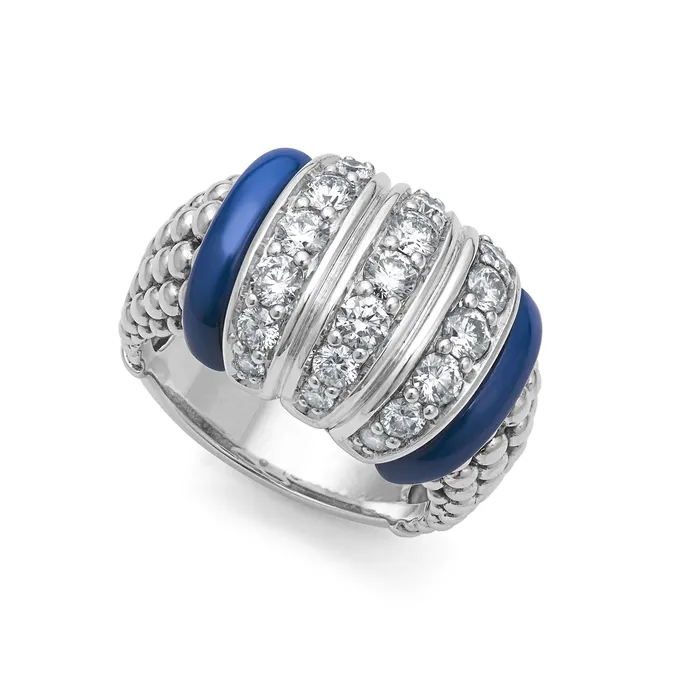 Rings LAGOS Blue Caviar Three Station Ceramic Caviar Diamond Ring
