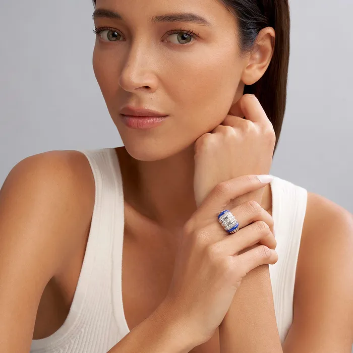 Rings LAGOS Blue Caviar Three Station Ceramic Caviar Diamond Ring