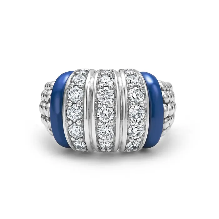 Rings LAGOS Blue Caviar Three Station Ceramic Caviar Diamond Ring