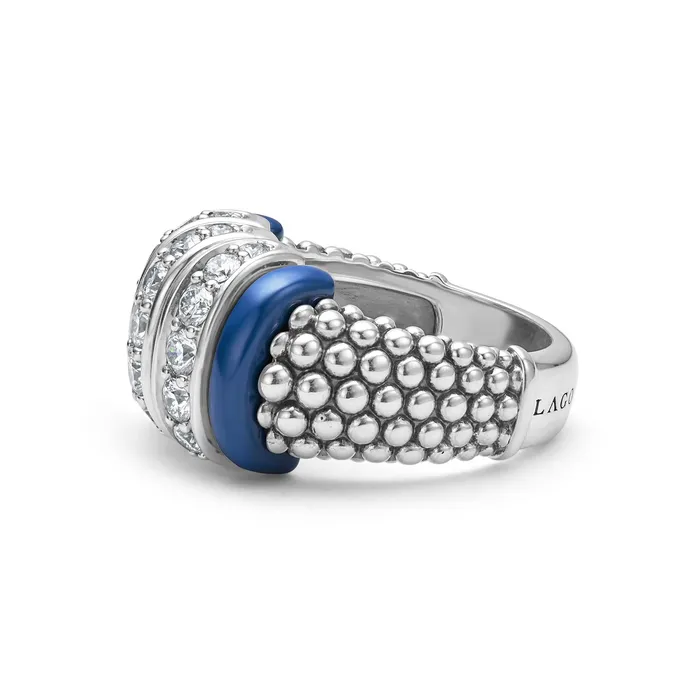 Rings LAGOS Blue Caviar Three Station Ceramic Caviar Diamond Ring