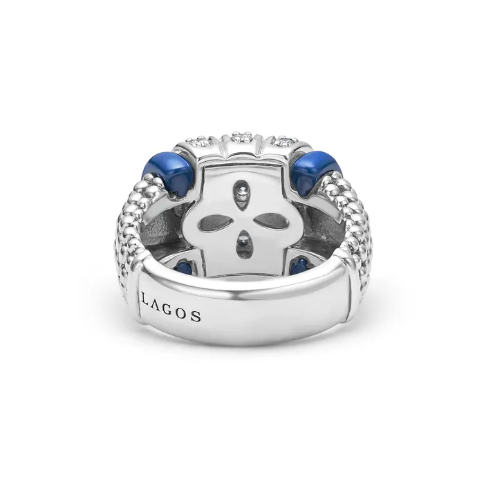Rings LAGOS Blue Caviar Three Station Ceramic Caviar Diamond Ring