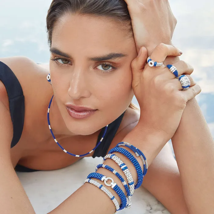 Rings LAGOS Blue Caviar Three Station Ceramic Caviar Diamond Ring