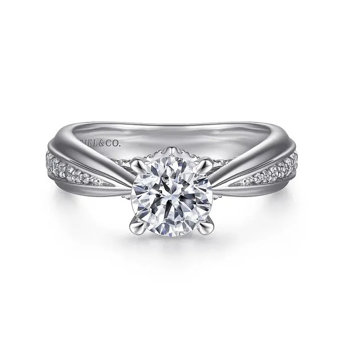 Rings Raiza 14K White Gold Wide Band Round Diamond Engagement Ring Setting Only GABRIEL CO Rings Raiza 14K White Gold Wide Band Round Diamond Engagement Ring Setting Only GABRIEL CO