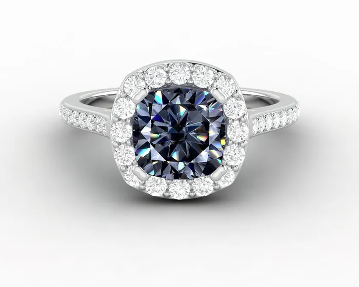 Rings Sapheena Jewelry Aureola 15 Ct Cushion Cut Halo Grey Moissanite Engagement Ring with Side Stones Rings Sapheena Jewelry Aureola 15 Ct Cushion Cut Halo Grey Moissanite Engagement Ring with Side Stones