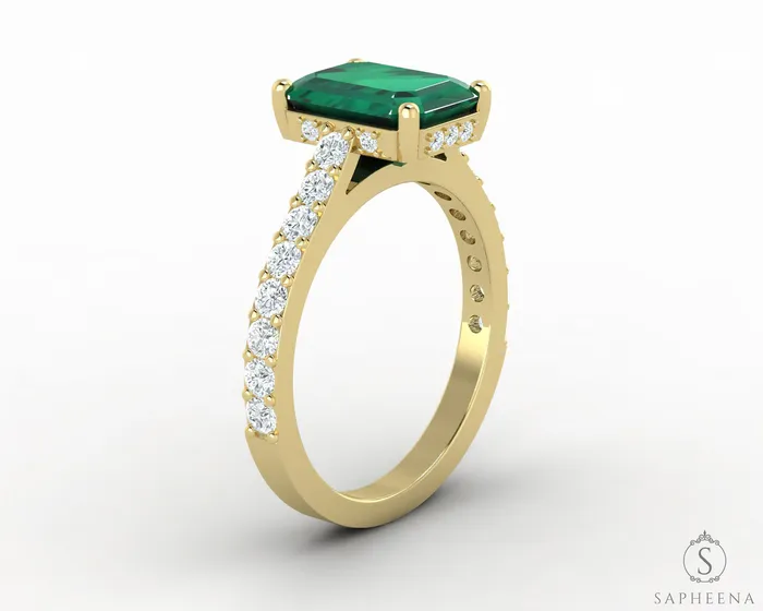Rings Sapheena Jewelry Luna 22 Ct Green Emerald Solitaire Emerald Cut Engagement Ring With Side Stones