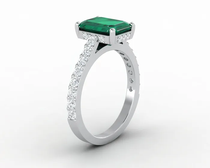 Rings Sapheena Jewelry Luna 22 Ct Green Emerald Solitaire Emerald Cut Engagement Ring With Side Stones