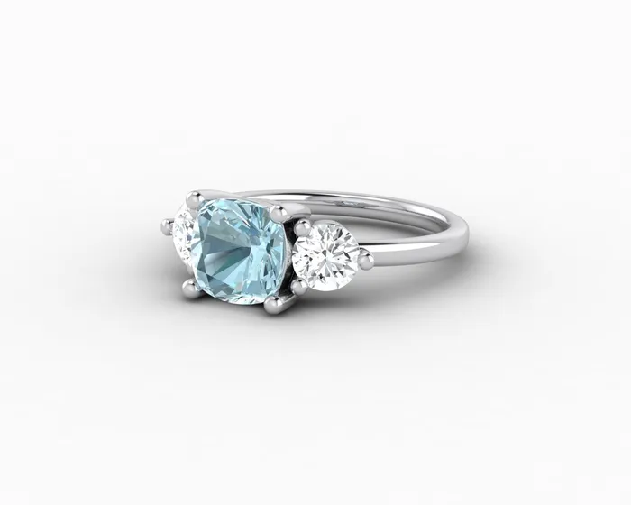 Rings Sapheena Jewelry Orion Three Stone 15ct Cushion Cut Natural Aquamarine Engagement Ring