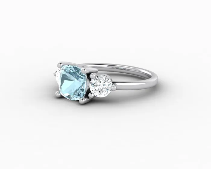 Rings Sapheena Jewelry Orion Three Stone 15ct Cushion Cut Natural Aquamarine Engagement Ring