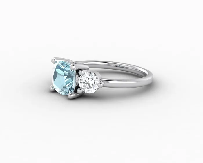 Rings Sapheena Jewelry Orion Three Stone 15ct Cushion Cut Natural Aquamarine Engagement Ring