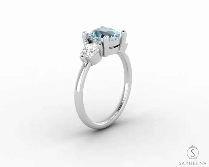 Rings Sapheena Jewelry Orion Three Stone 15ct Cushion Cut Natural Aquamarine Engagement Ring