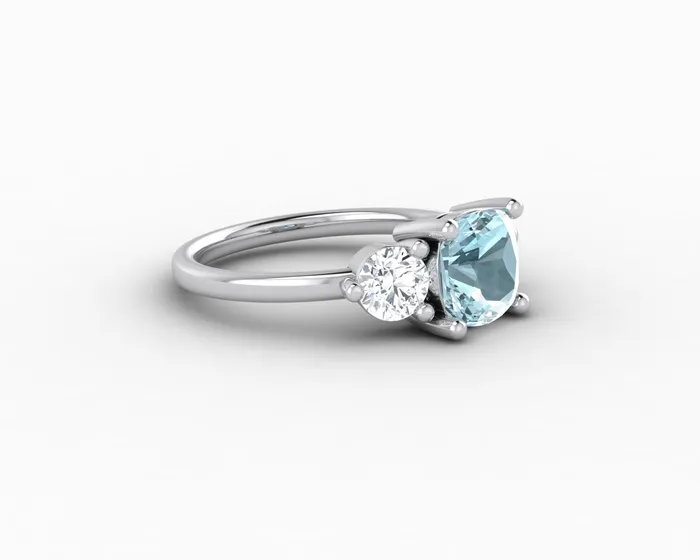 Rings Sapheena Jewelry Orion Three Stone 15ct Cushion Cut Natural Aquamarine Engagement Ring