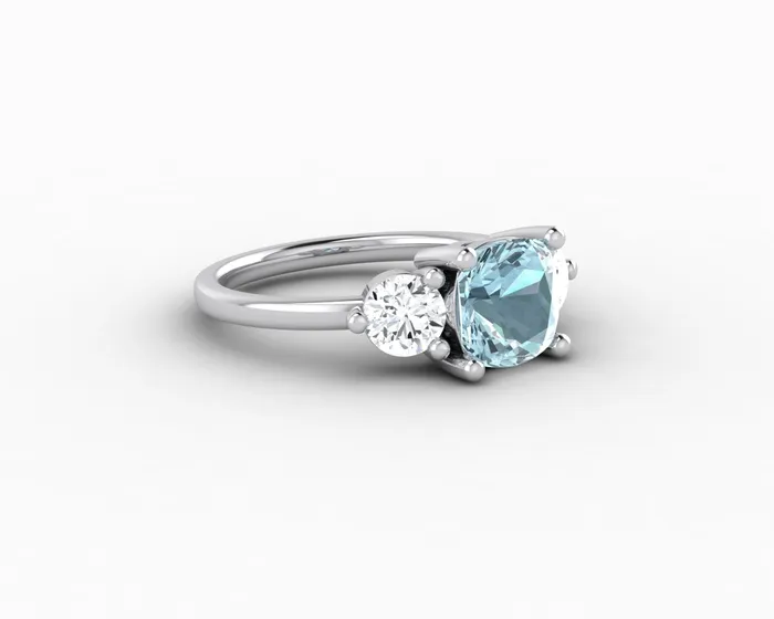Rings Sapheena Jewelry Orion Three Stone 15ct Cushion Cut Natural Aquamarine Engagement Ring