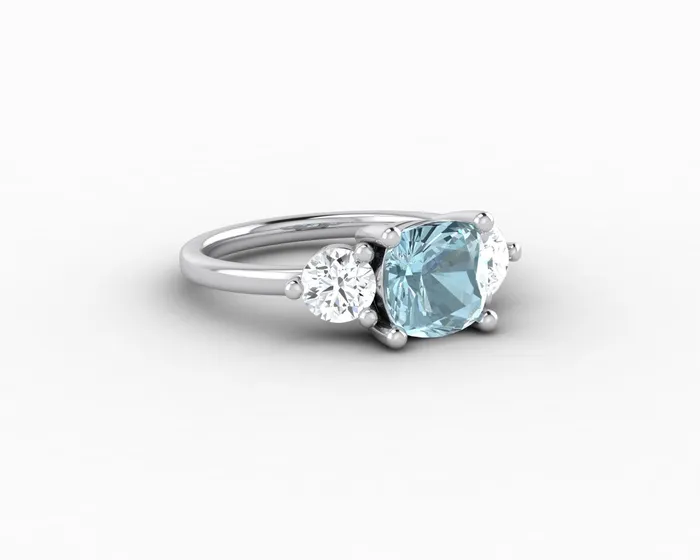 Rings Sapheena Jewelry Orion Three Stone 15ct Cushion Cut Natural Aquamarine Engagement Ring