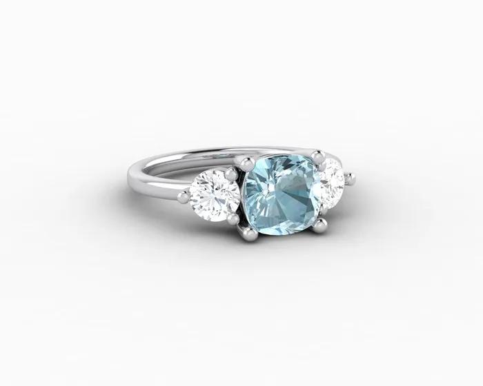 Rings Sapheena Jewelry Orion Three Stone 15ct Cushion Cut Natural Aquamarine Engagement Ring