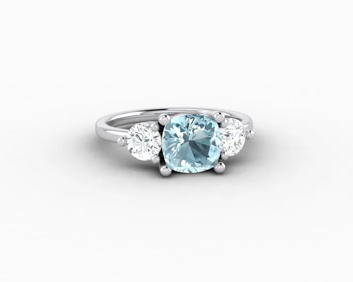 Rings Sapheena Jewelry Orion Three Stone 15ct Cushion Cut Natural Aquamarine Engagement Ring