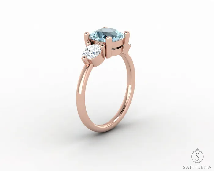 Rings Sapheena Jewelry Orion Three Stone 15ct Cushion Cut Natural Aquamarine Engagement Ring