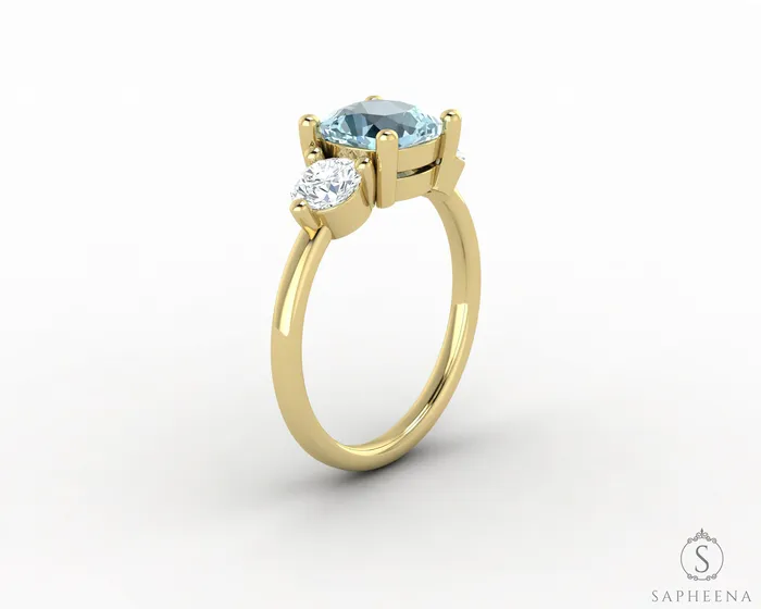 Rings Sapheena Jewelry Orion Three Stone 15ct Cushion Cut Natural Aquamarine Engagement Ring