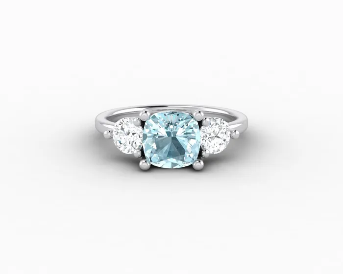 Rings Sapheena Jewelry Orion Three Stone 15ct Cushion Cut Natural Aquamarine Engagement Ring