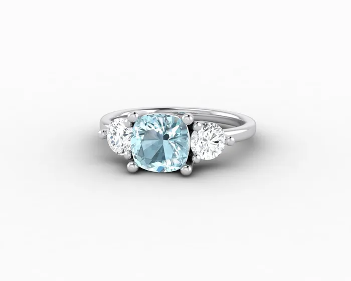 Rings Sapheena Jewelry Orion Three Stone 15ct Cushion Cut Natural Aquamarine Engagement Ring
