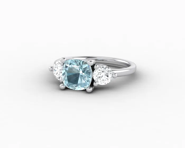 Rings Sapheena Jewelry Orion Three Stone 15ct Cushion Cut Natural Aquamarine Engagement Ring
