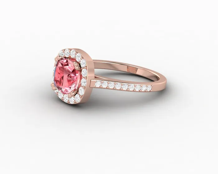 Sapheena Jewelry Rings Aureola 20 Ct Cushion Cut Halo Chatham Champagne Peach Sapphire Engagement Ring with Side Stones