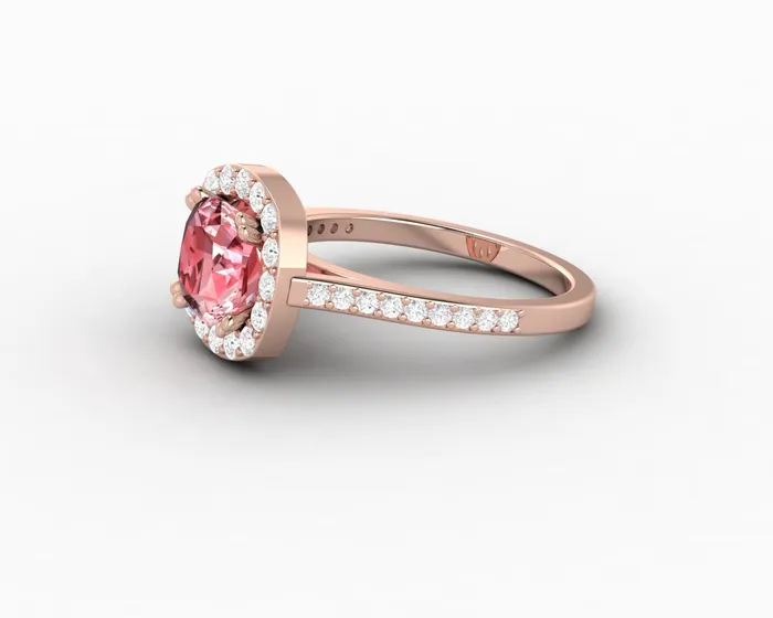 Sapheena Jewelry Rings Aureola 20 Ct Cushion Cut Halo Chatham Champagne Peach Sapphire Engagement Ring with Side Stones