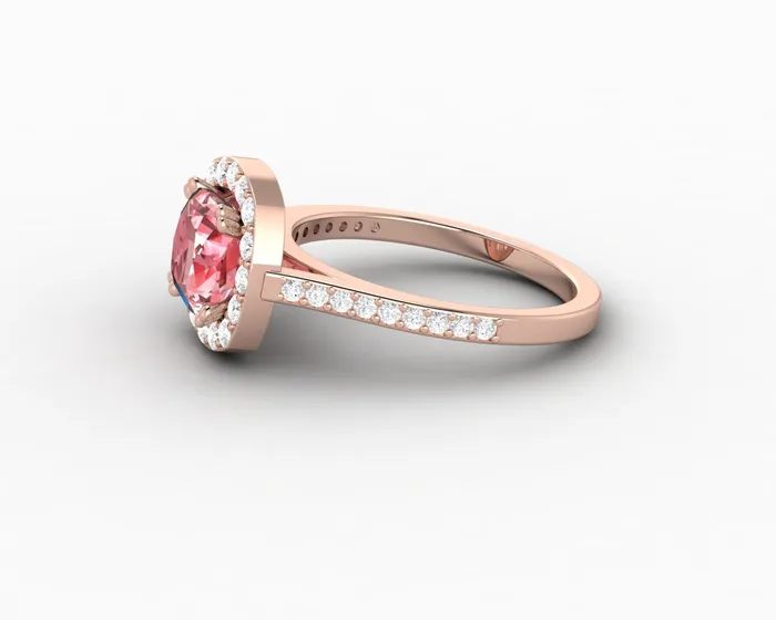 Sapheena Jewelry Rings Aureola 20 Ct Cushion Cut Halo Chatham Champagne Peach Sapphire Engagement Ring with Side Stones