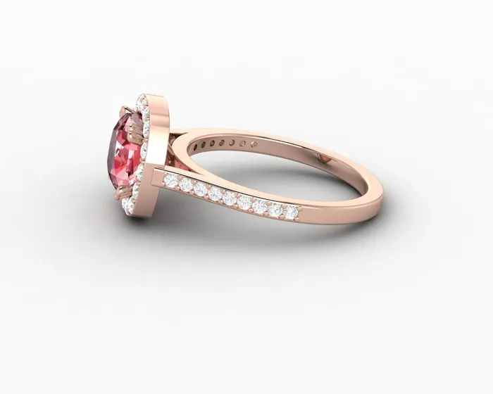 Sapheena Jewelry Rings Aureola 20 Ct Cushion Cut Halo Chatham Champagne Peach Sapphire Engagement Ring with Side Stones