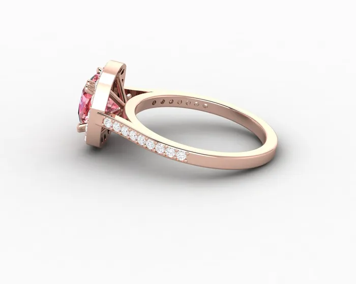 Sapheena Jewelry Rings Aureola 20 Ct Cushion Cut Halo Chatham Champagne Peach Sapphire Engagement Ring with Side Stones