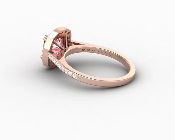 Sapheena Jewelry Rings Aureola 20 Ct Cushion Cut Halo Chatham Champagne Peach Sapphire Engagement Ring with Side Stones
