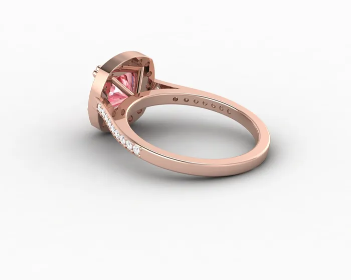 Sapheena Jewelry Rings Aureola 20 Ct Cushion Cut Halo Chatham Champagne Peach Sapphire Engagement Ring with Side Stones